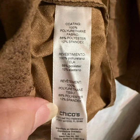 Chicos Jacket Women Medium Brown Distressed Double Breasted Faux Leather Moto 2 - Picture 8 of 9